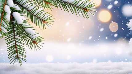 Obraz premium Christmas wallpaper with pine branches and snow