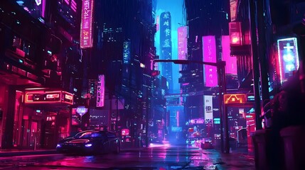 A vibrant nighttime cityscape with illuminated skyscrapers and bustling traffic, showcasing the urban architecture of Shanghai