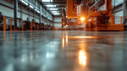 An industrial workspace focused on modern machinery illuminated by well-designed lighting, showcasing the essentials of contemporary manufacturing and production processes.