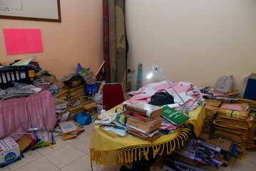 Cluttered Office, Piles of Papers and Books
