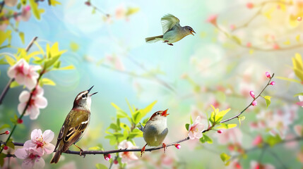 Obraz premium Birds Singing Spring Background 