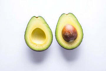halved avocado with pit on a white background