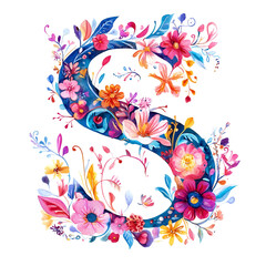 Vibrant Floral Watercolor Letter "S" Design