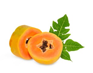ripe papaya fruit with seeds isolated on white background. full depth of field