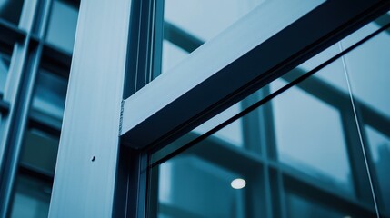 Obraz premium Close-Up of Modern Glass Window Frame with Steel Structure Details