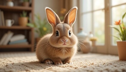 Adorable Fluffy Bunny in a Sunlit Home: A Warm and Gentle Portrait