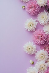 Beautiful arrangement of mixed flowers on a soft purple background showcasing various shades and textures in a