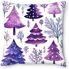 Fototapeta premium Christmas Whimsical purple tree pattern on a decorative pillow.