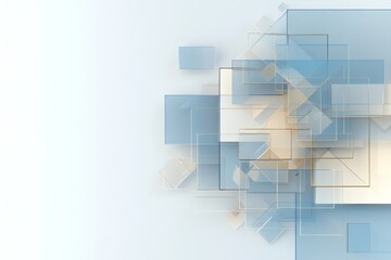 Fototapeta premium Modern abstract design featuring transparent overlapping squares in soft blue and beige tones
