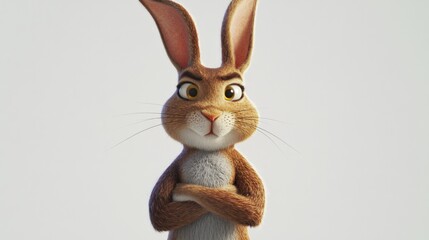 Obraz premium a brown hare with arms crossed poses in front of a white background