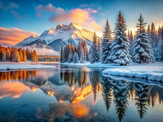 Stunning Winter Wonderland Landscape Photography: Snowy Mountains, Frozen Lake, Rule of Thirds Composition