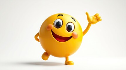 Obraz premium A lively yellow emoji dances happily, exuding joy and excitement. With a broad smile and cheerful wave, it embodies the essence of fun and positivity in any setting
