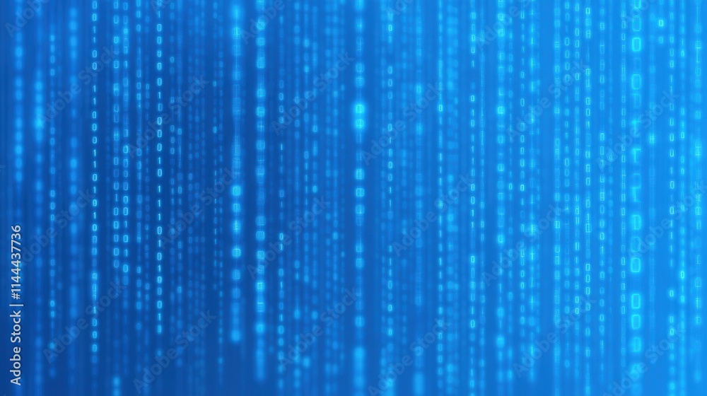 Poster abstract digital background with glowing binary code in blue color