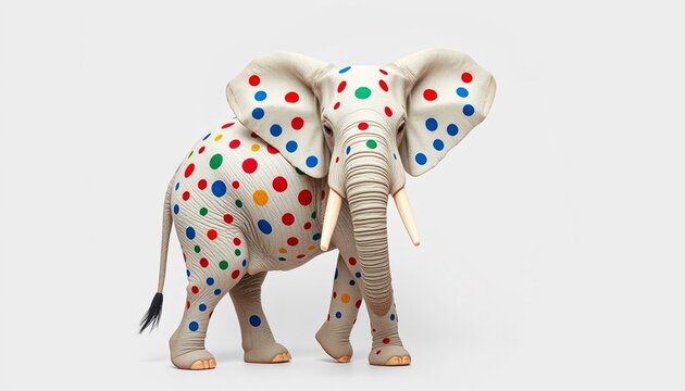 Image of a spotted elephant with a white background.