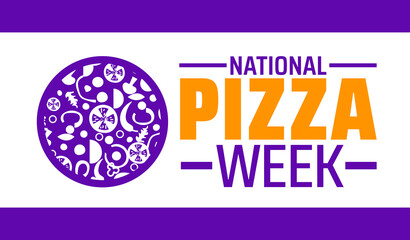 National Pizza Week background banner or poster design template. observed every year in January. Holiday concept. Use to any Template, card, poster, placard, template.