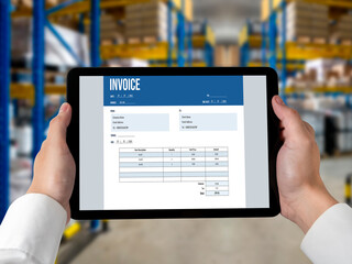 Invoice on computer screen from accounting application. Computer program for financial and budget of corporate business. Snugly.