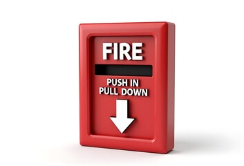 Red Fire Alarm Box: A close-up shot of a classic red fire alarm box with the words "FIRE" and "PUSH IN PULL DOWN" clearly visible. The arrow pointing downward adds a sense of urgency and direction.  
