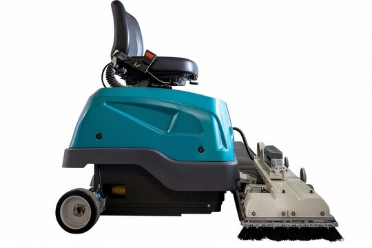 Ride on sweeper machine for cleaning large areas, isolated on white background