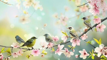 Fototapeta premium Birds Singing Spring Background 