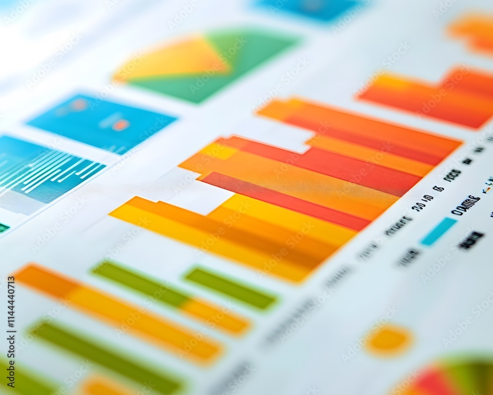 Poster captivating close-up view of colorful charts and graphs, showcasing data analysis