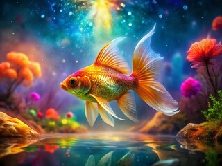 Fototapeta premium Surreal Goldfish Photography: Dreamlike Aquatic Scene with Copy Space for Design