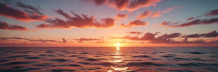 Obraz premium A peachy red and turquoise sunset over the ocean, peachy red color, sandy shore