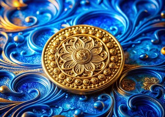 Surreal Gold Medallion: Blue White Intricate Design - Fantasy Award Photography