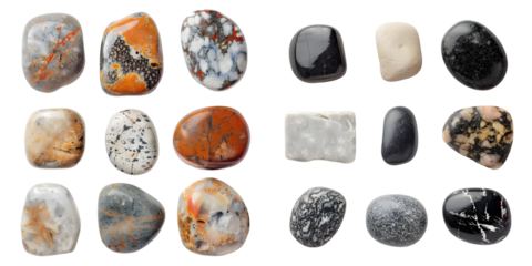 set of six different natural pebbles : stones over. Generative AI.