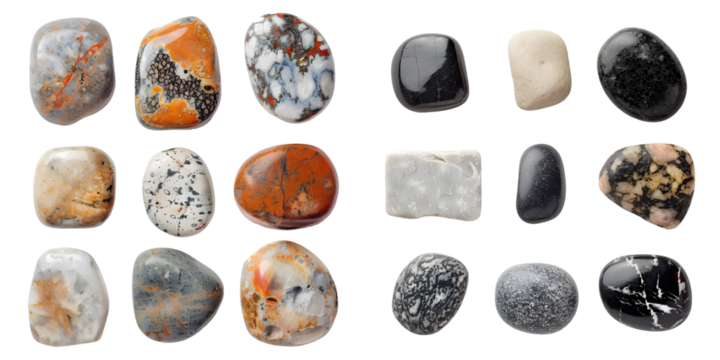 set of six different natural pebbles : stones over. Generative AI.