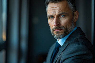 Fototapeta premium Confident professional banker in a suit standing outdoors in a business environment - Generative AI