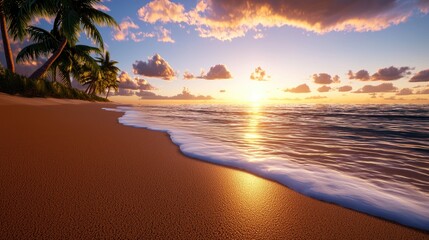 Sunset reflection on tranquil beach tropical island nature photography serene environment landscape view peaceful concept