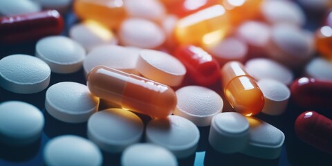 Close-up view of assorted prescription and over-the-counter pills scattered on a table, emphasizing the importance of medication management.