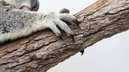 Fototapeta premium close up of a koala clinging to a tree branch