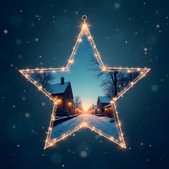 Creative Modern Double Exposure Background glowing star village decoration Christmas Greeting