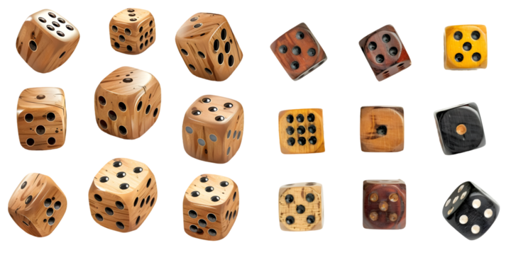 set of wooden dices isolated on a white background. Generative AI.