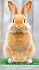 Fototapeta premium Adorable Fluffy Bunny Rabbit Sitting on Grass in Spring Sunlight