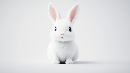 Obraz premium Cute white bunny rabbit sitting on white background.