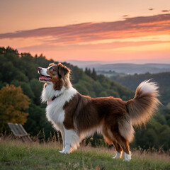 Happy Border Collie in Sunset Field