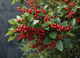 Compact Cotoneaster dammeri with bright red berries and green leaves, Cotoneaster dammeri, green leaves