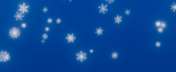 Snowflakes Falling on Blue Background