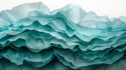 Obraz premium Ocean spray: Deep teal fabric resembling ocean waves, highlighted by a soft yet focused light source with shadow ripples