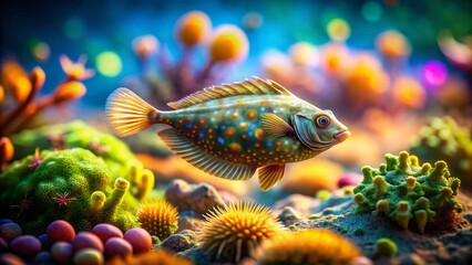 Fototapeta premium Tilt-Shift Photography: Miniature Olive Flounder Fish Underwater World
