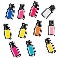 Obraz premium Minimalist set of cute nail polish bottles in solid colors, contrasted against a black background.
