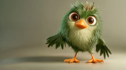 Fototapeta premium a cute green bird stands with big brown eyes