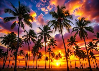 Obraz premium Tropical Beach Sunset Silhouette Palm Trees Photography - Luxury Resort Vacation