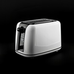 A sleek white toaster with a modern design, intended for toasting bread. isolated on white background