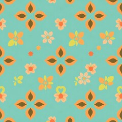 Fototapeta premium Retro Floral Teal Seamless Pattern 