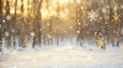 Beautiful Winter Wonderland with Snowflakes and Soft Golden Light