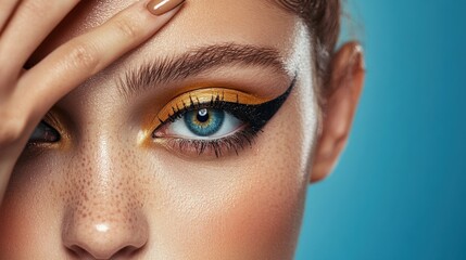 Close-up of Stunning Eye Makeup with Bold Colors and Unique Styles