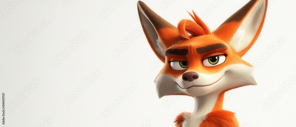 Wall mural a cartoon fox with orange and white fur on a white background